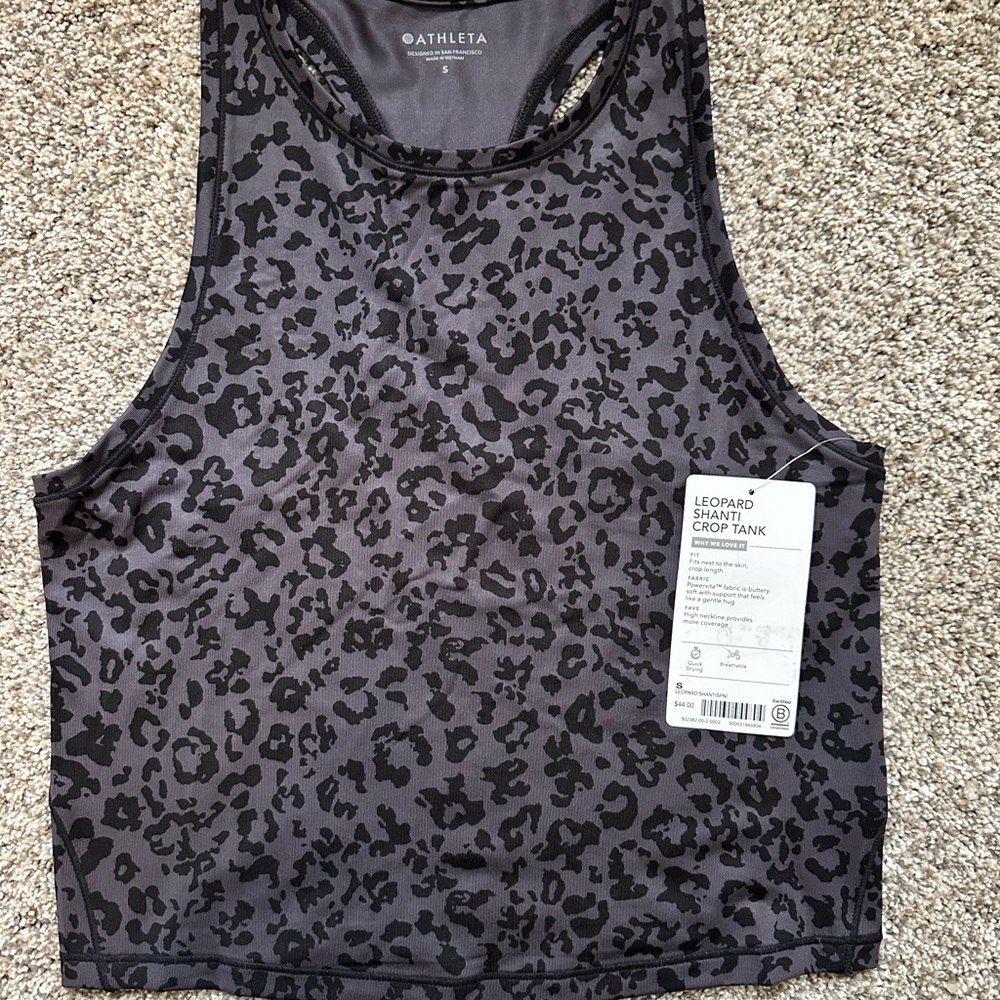 NWT Athleta Black Leopard Print Crop Tank - purple